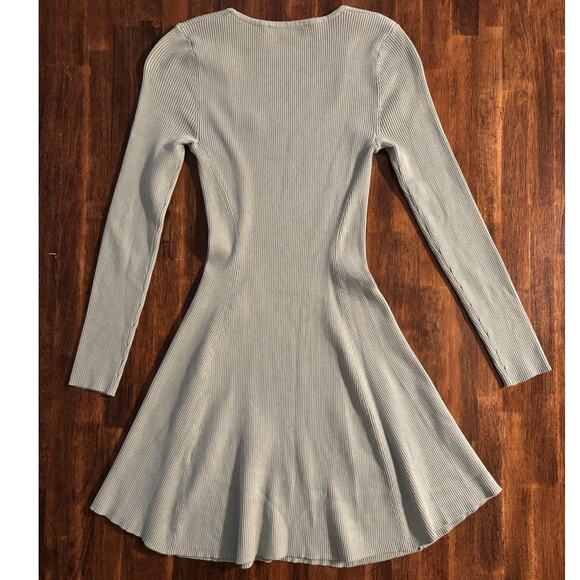 Zara Women’s Large Dress Ribbed Knit Long Sleeve Fit Flare Square Neck - Picture 3 of 10